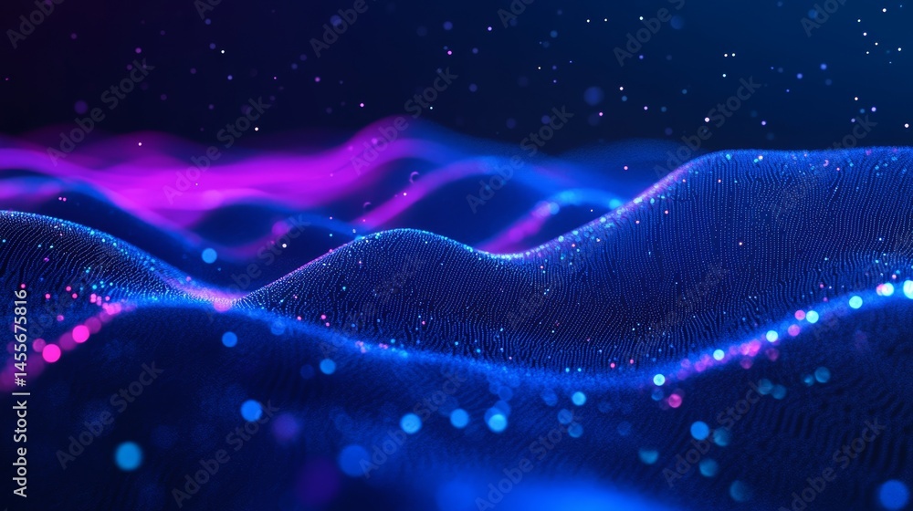 Poster stunning display of swirling particles creating an ethereal landscape illuminated in shades of blue 