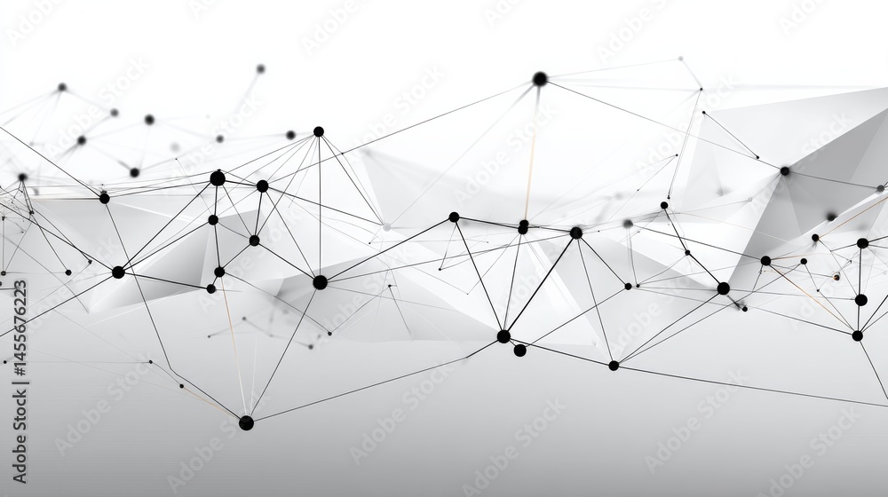 Poster Connected digital spheres and lines arranged randomly over a white background symbolize contemporary data flow, creating a sleek and modern visual layout
