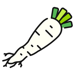 Daikon Japanese Radish Filled line Icon