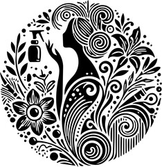 Beauty Salon Logo design with floral pattern in black and white