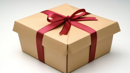Fototapeta premium Brown gift box with red ribbon