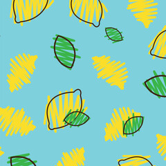Lemon seamless pattern. Print with lemons and leaves. Vector texture for wrapping paper, wallpaper, fabric.