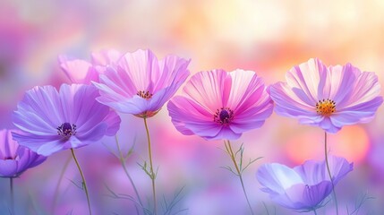 Fototapeta premium Delicate Pink Cosmos Blossoms in Soft Light