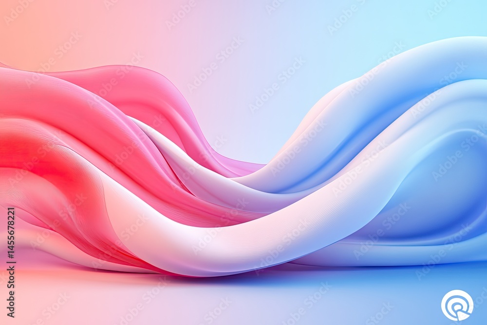 Poster abstract flowing forms in vibrant pink and blue, smooth and soft, with a gradient background. detail