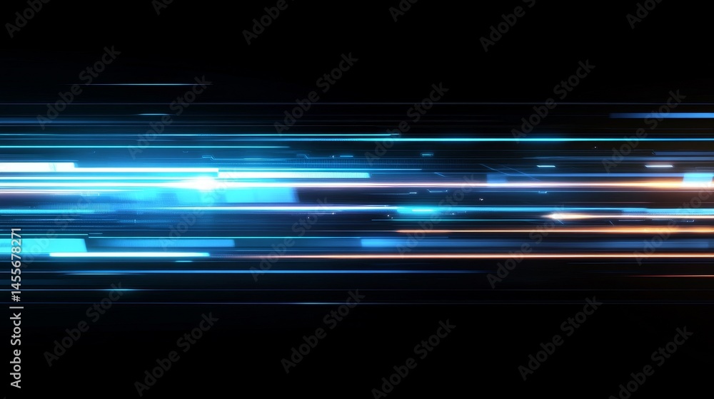 Poster dynamic blue light streaks in a dark environment creating an abstract visual experience of motion an