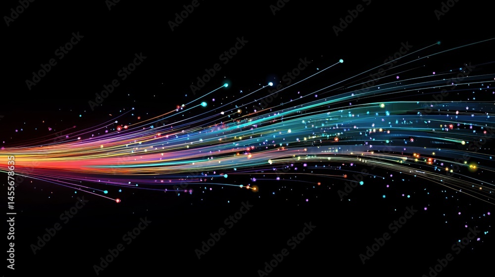 Poster colorful wavy lines of light create an abstract display against a black background showcasing vibran