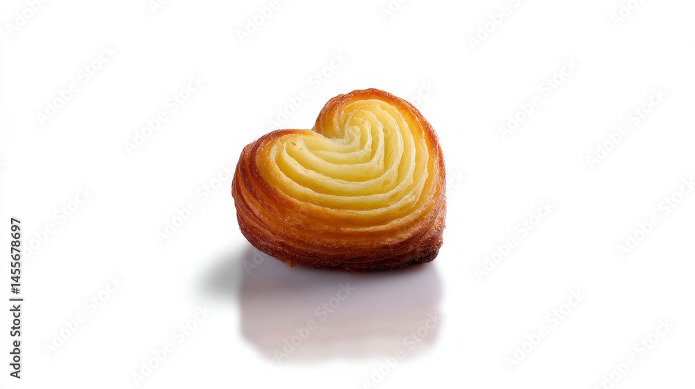 Poster delicate heart-shaped pastry showcases a flaky golden exterior and spiral design, captivating with i