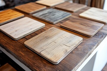 Various wood laminate samples displayed