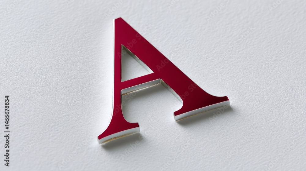 Poster Sculpted red 3D letter A with chrome edges rests on a lightly textured paper-like background, providing ample space for text or design elements on the right