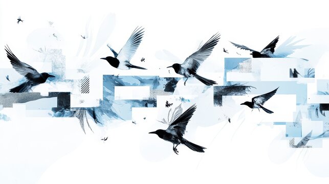 A surreal, high-contrast collage merging different birds.