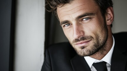Confident businessman in formal attire, exuding professionalism and leadership in a minimalist setting.
