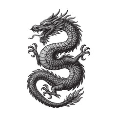 Fototapeta premium Chinese Dragon woodcut engraving vector illustration