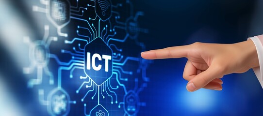 ICT. Information and communication technology concept on abstract background