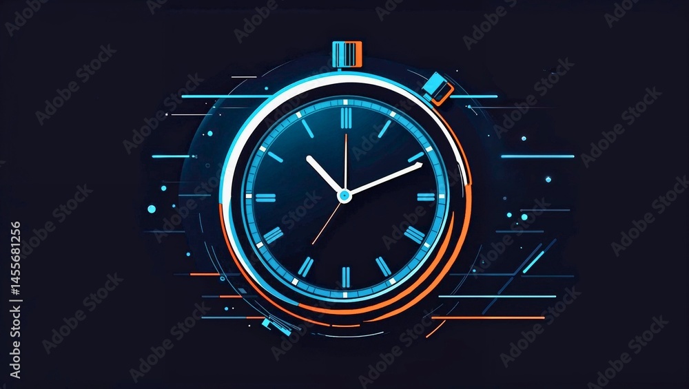 Poster time is running very fast illustration with a stopwatch style clock having hours, minutes and fast m