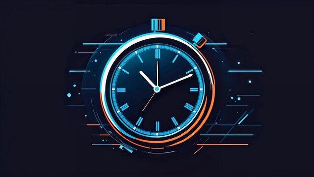 Time is running very fast illustration with a stopwatch style clock having hours, minutes and fast moving seconds needle 