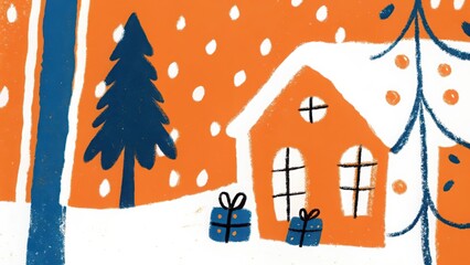 Winter holiday scene with house and trees christmas season festive art design