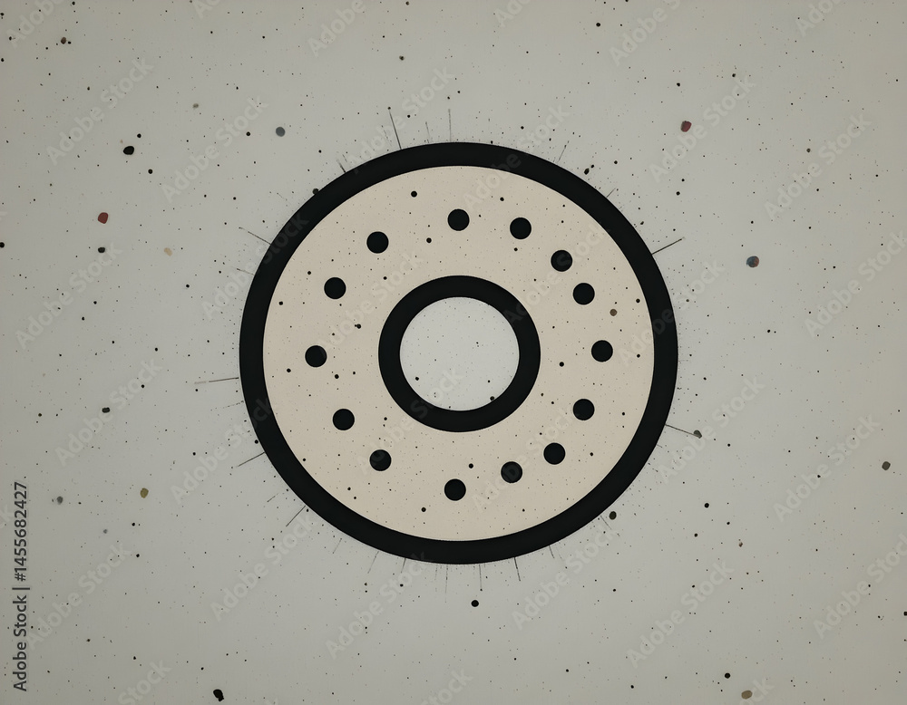 Poster abstract circle design with black dots and lines on gray