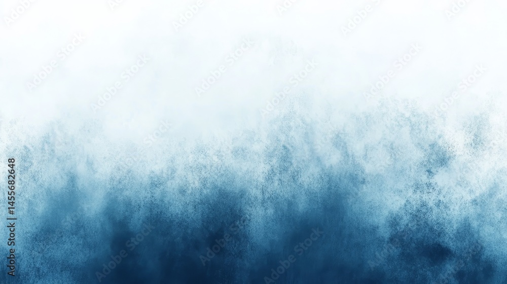 Poster abstract depiction of serene blue waves merging with soft clouds in a tranquil horizon setting at tw