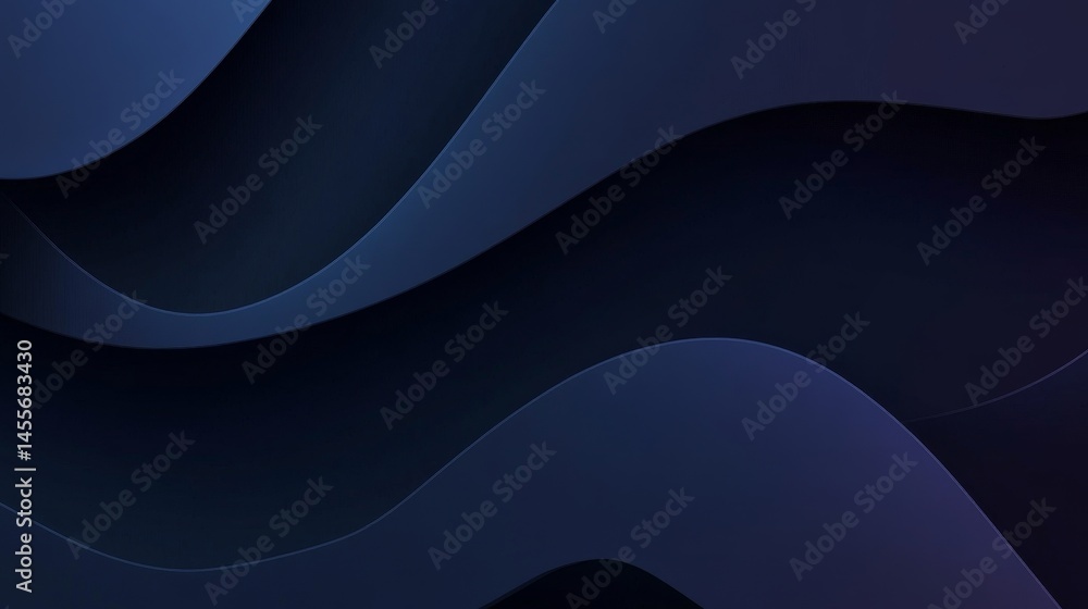 Poster flowing blue wave patterns create a surreal and calming atmosphere against a dark background, inviti