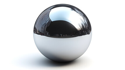 Single reflective chrome sphere isolated on bright white background