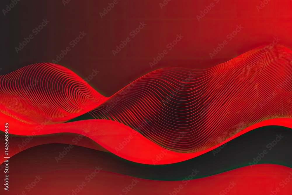 Poster abstract red wavy lines design. dynamic, flowing forms in red and dark tones. intricate texture of o