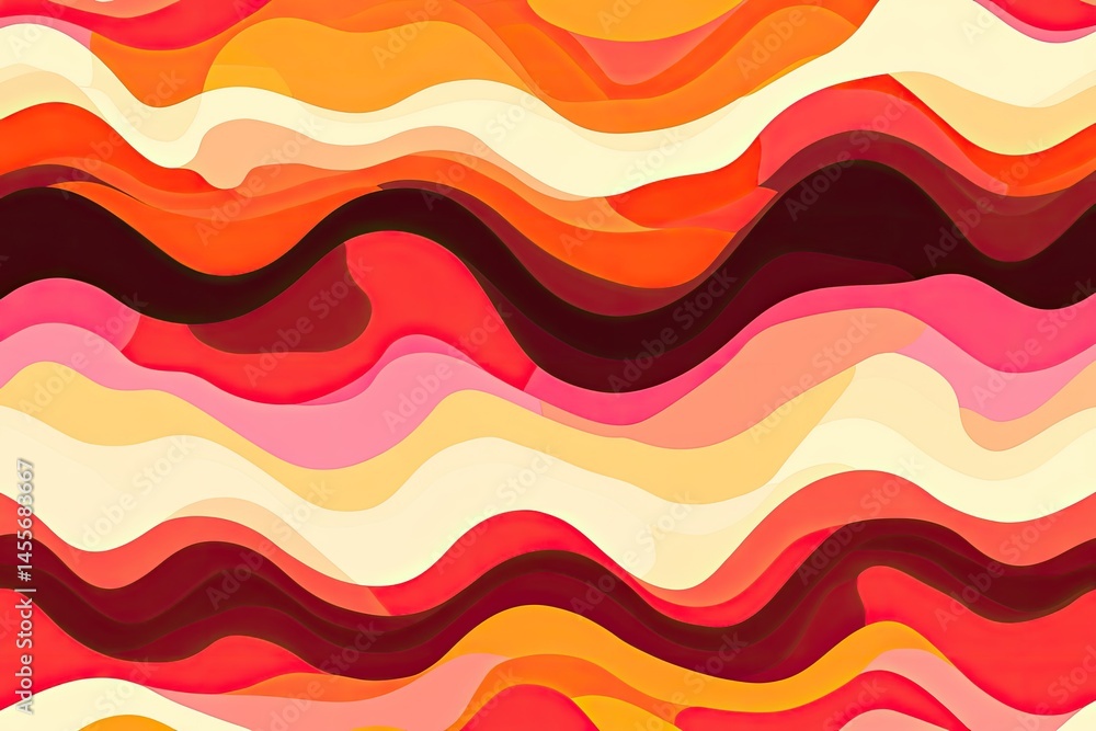 Poster abstract wavy pattern of layered, vibrant colors. dynamic, textured forms create a visually engaging