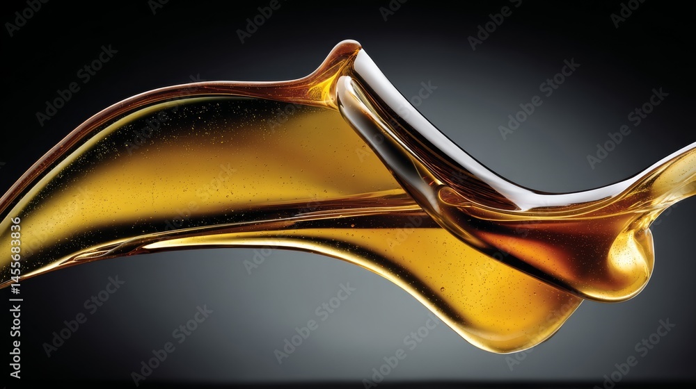 Poster Molten amber and slate liquid cascade over a textured surface, illuminated by warm light, creating a vibrant interplay of colors with ample copy space on the left