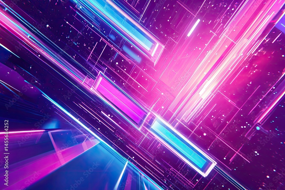 Poster dynamic, vibrant abstract digital art. intersecting glowing lines and geometric shapes create a futu
