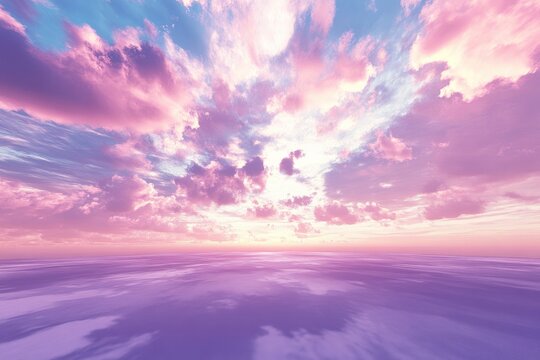 A vibrant sunset sky, filled with soft pink and purple clouds  A serene, dreamy scene of the atmosphere - Powered by Adobe