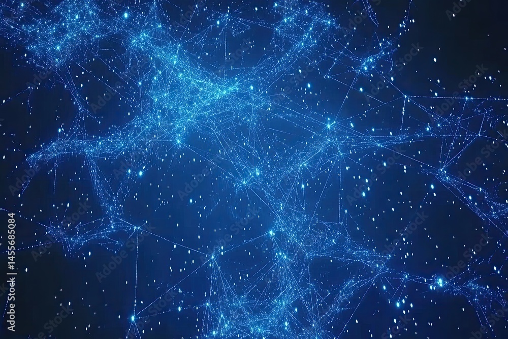 Poster abstract network of glowing lines and points. complex digital design with interconnected nodes and l