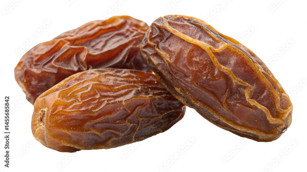 Aufkleber Dried dates with wrinkled texture are shown isolated on transparency background. rich brown color and natural sweetness make them popular snack and ingredient in various dishes