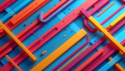 a 3d rendered abstract background with colorful geometric lines in bright hues of red, blue, and yellow