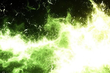 Abstract, flowing, vibrant green and yellow energy bursts against a dark backdrop.  Detailed, textured, dynamic patterns