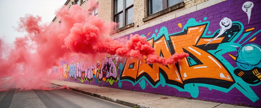 Vibrant graffiti with smoke effects on urban wall, urban expression - Powered by Adobe