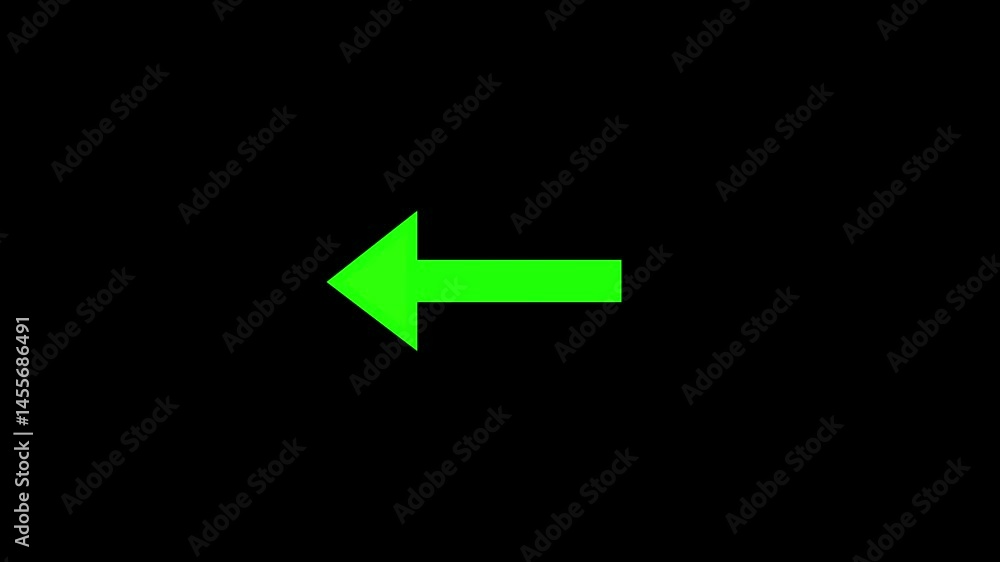 Poster left arrow icon sweep animation – glowing motion symbol on black background in 4k