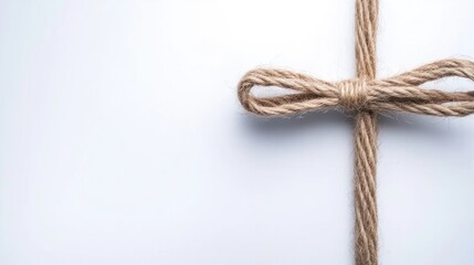 Rope Bow on Paper: A close-up shot showcases a meticulously crafted rope bow tied upon a clean, expansive paper, symbolizing an object of simplicity and elegance.