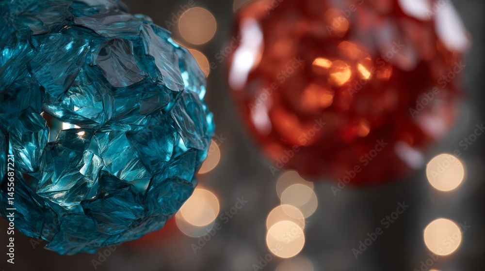 Poster swirling blue frost and vibrant red embers encircle polished metallic spheres, creating a striking c
