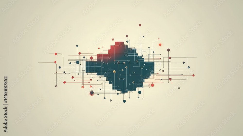 Aufkleber Abstract Network Design Showing Interconnected Lines and Nodes on a Soft Background in a Modern Artistic Representation of Data Movement and Technology