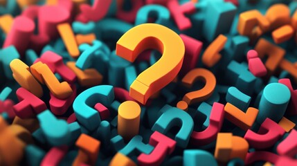 Colorful Pile of Question Marks Representing Curiosity and Uncertainty