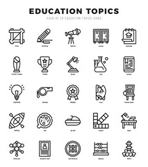 Education Topics Lineal icons collection. Lineal icons pack. Vector illustration
