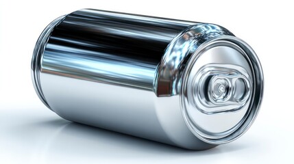 Metallic Can Lying on Its Side with Reflective Surface and Detailed Lid Ideal for Recycling P
