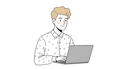Person working on laptop illustration on white background