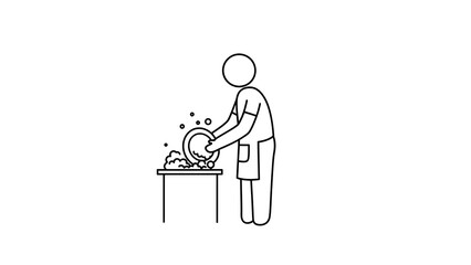 Person washing dishes illustration on white background