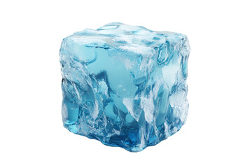 Fototapeta premium Translucent Light Blue Ice Cube with Frosty Texture, PNG