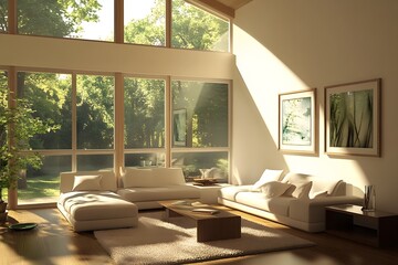 Fototapeta premium The Beauty of Nature Captured Inside A Modern Home A Living Room Concept Style Full of Interior Design Decoration Ideas