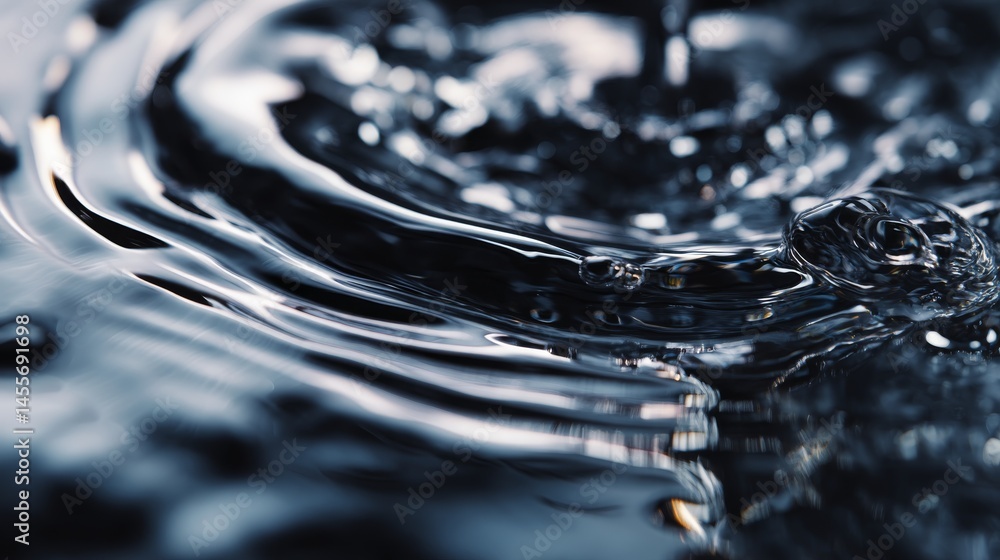 Poster Smooth, translucent blue liquid forms intricate ripples under soft backlighting, set against a dark background, creating an abstract aquatic design with ample copy space