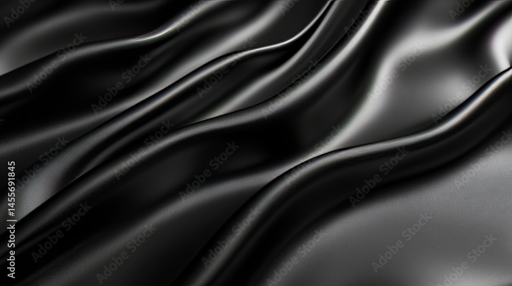 Poster smooth black fabric displaying intricate folds and textures in elegant draping, emphasizing luxury a