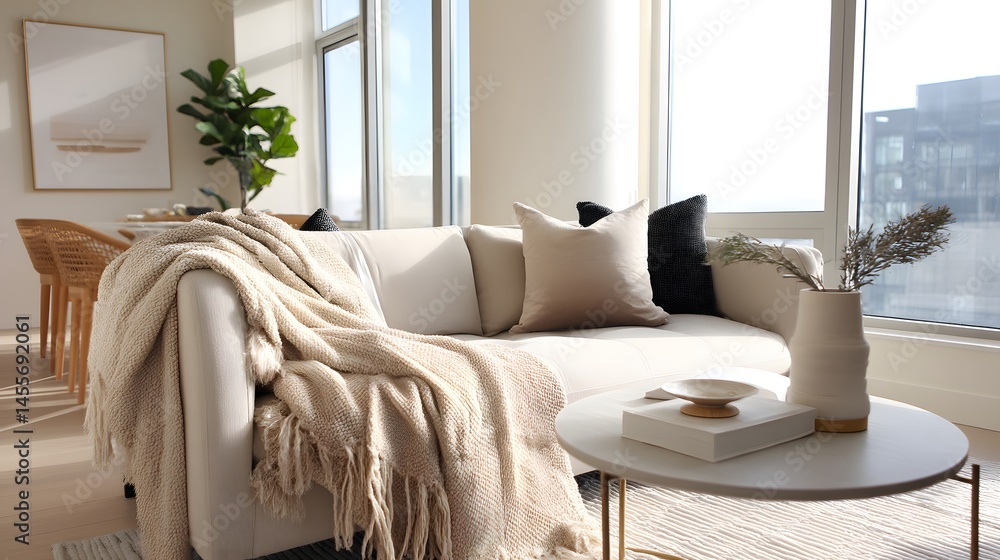 Poster sophisticated interior design project featuring a neutral color palette with minimalist modern eleme