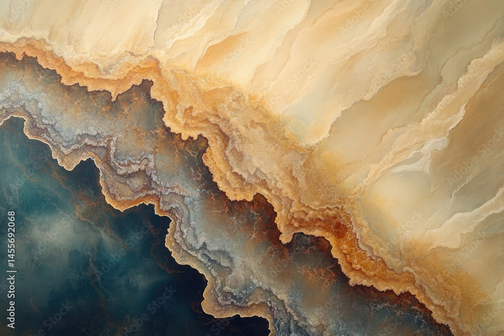 Poster abstract geological layered texture, displaying a mix of warm and cool colors, with intricate, undul