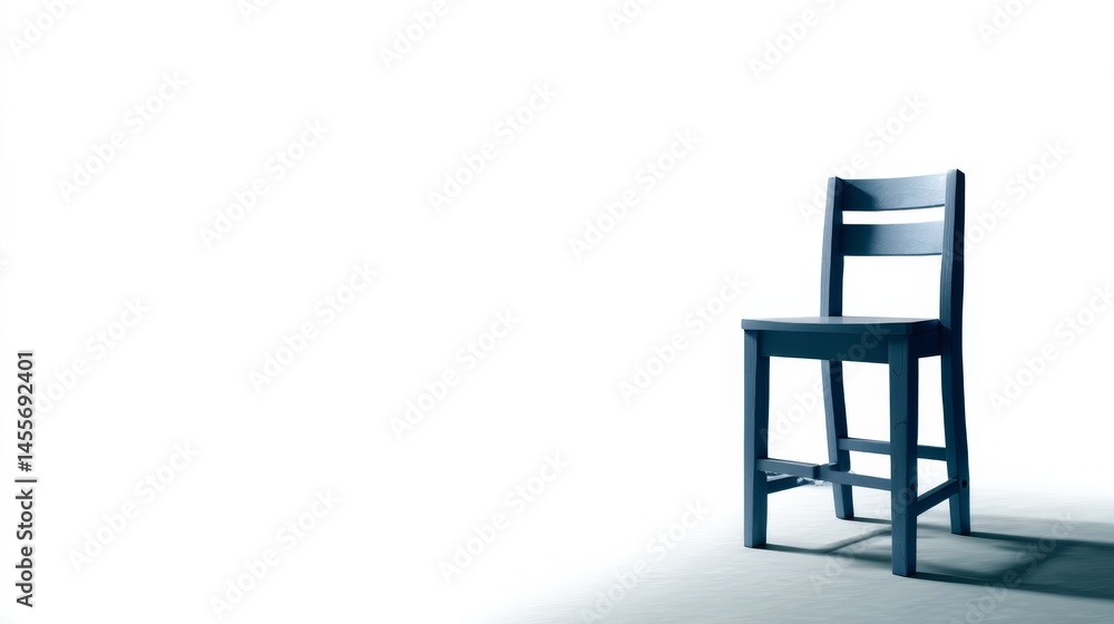 Poster A navy bar stool with a matte finish stands isolated on a white background, showcasing modern minimalist design through its sharp lines and simple form